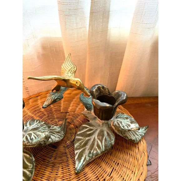 Brass Humming Bird Taper Candle holders Set Vintage Art Nouveau - Picture 10 of 13